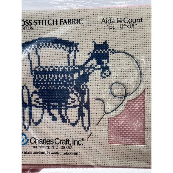 NEW‎ All Cotton Cross Stitch Fabric Aida 14 Count 12” x 18” Pink Vintage - Picture 3 of 4